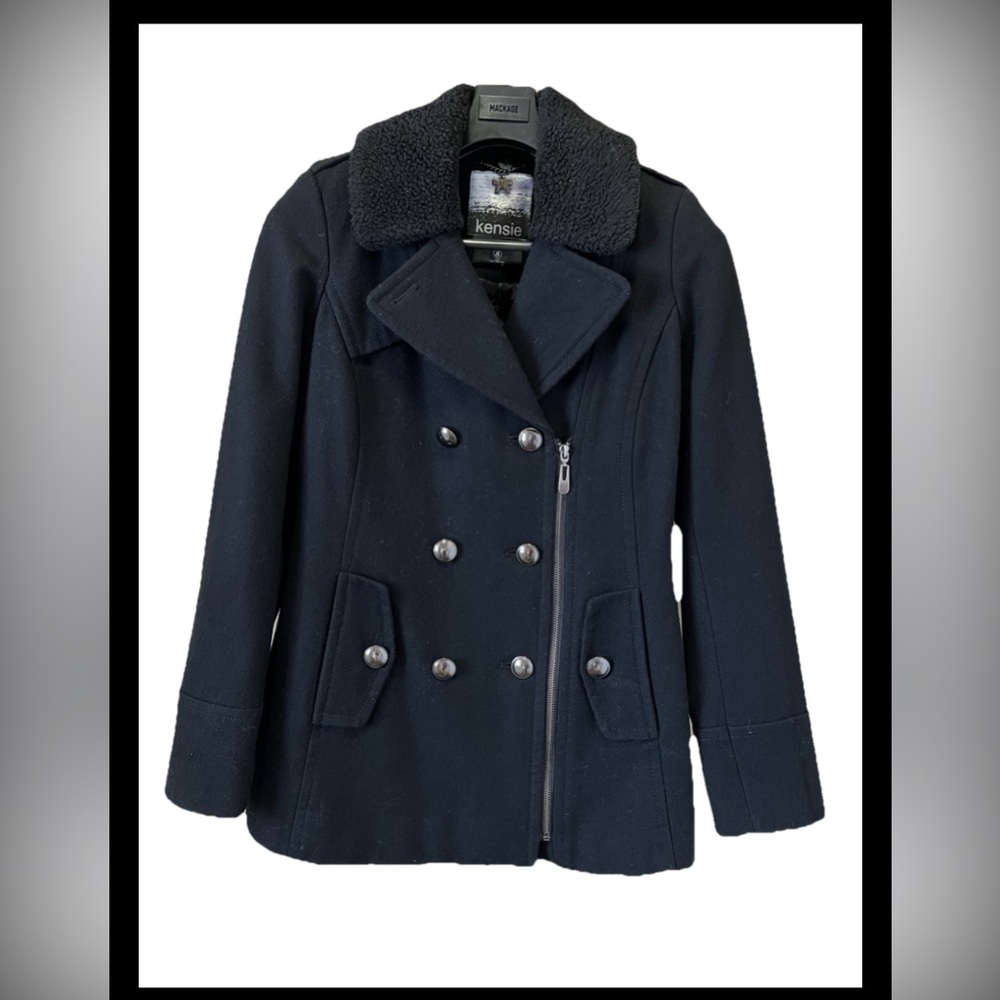 Kensie Wool Blend Peacoat Womens Small Lined Jacket Pockets New !!